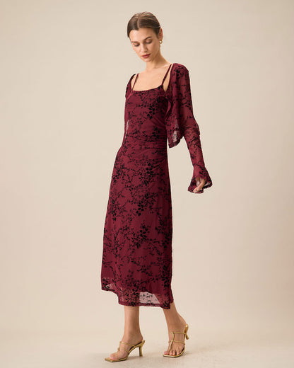 Vestido Midi Ajustado con Flores Rojas