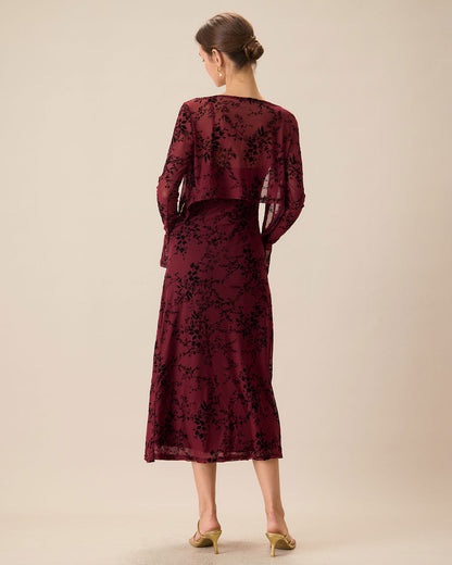 Vestido Midi Ajustado con Flores Rojas