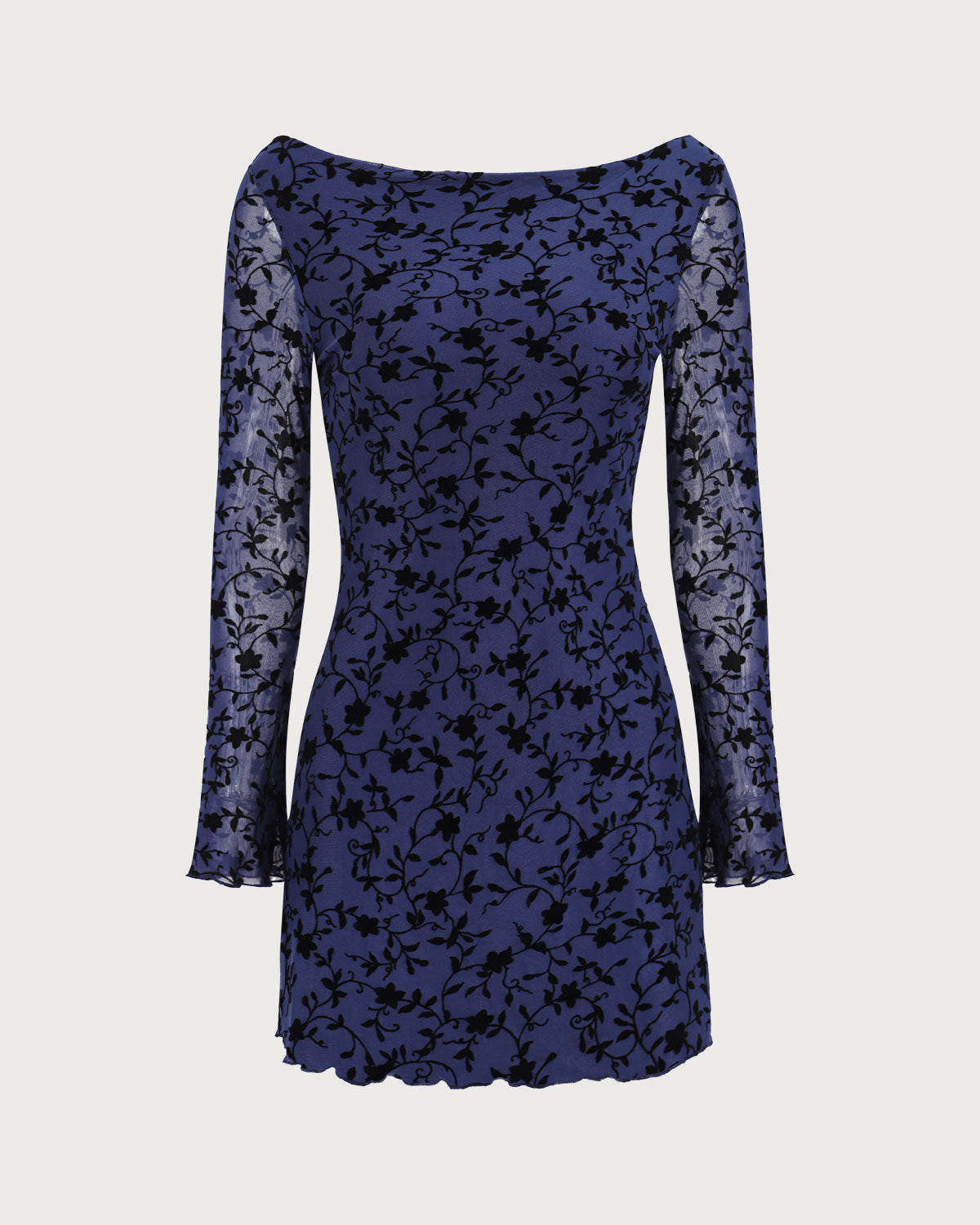 Vestido Mini de Manga Larga Transparente Azul para Mujeres
