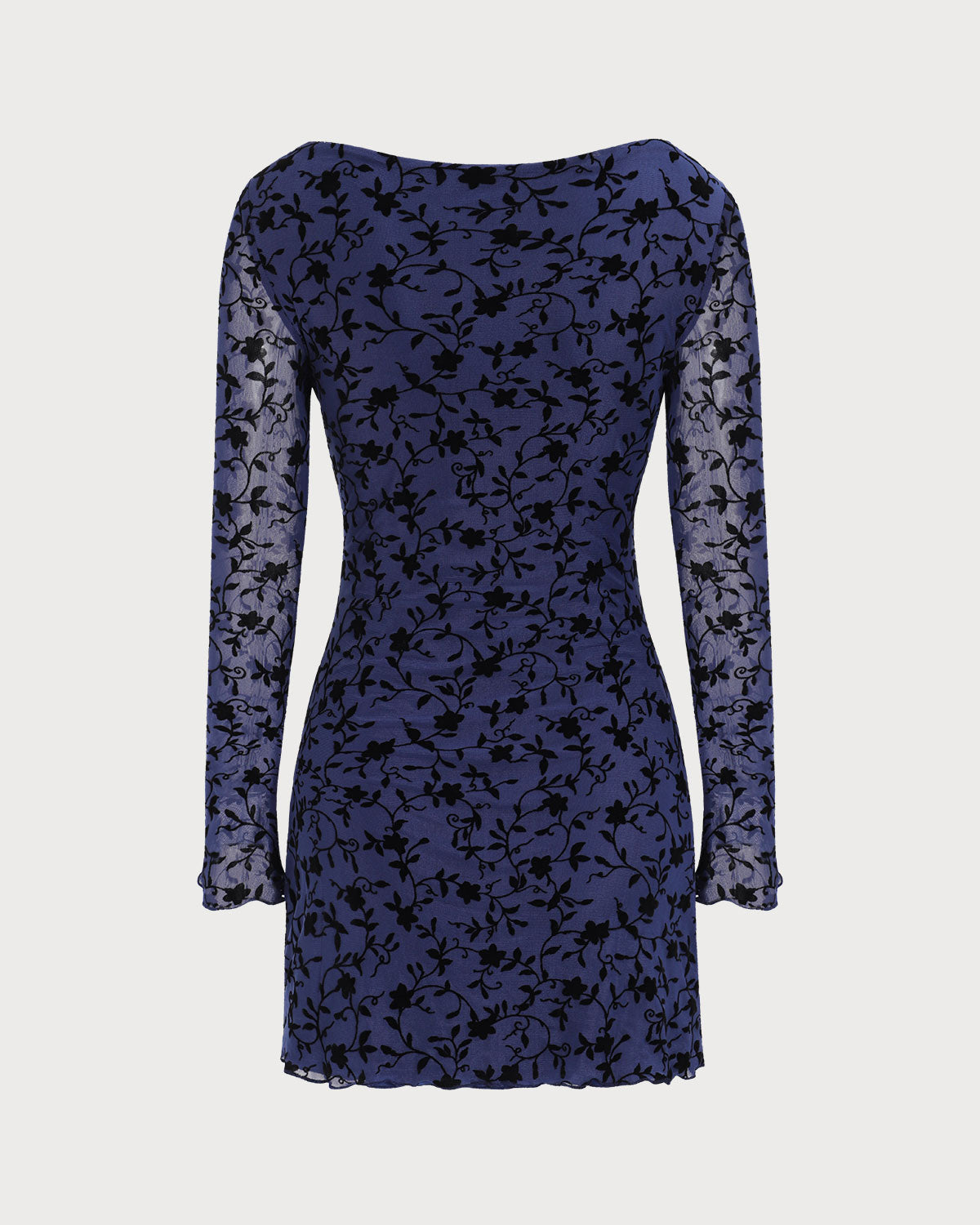 Vestido Mini de Manga Larga Transparente Azul para Mujeres