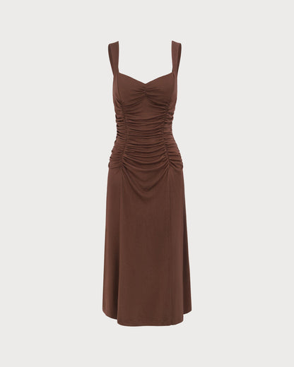 Vestido Midi de Punto con Fruncidos para Mujer