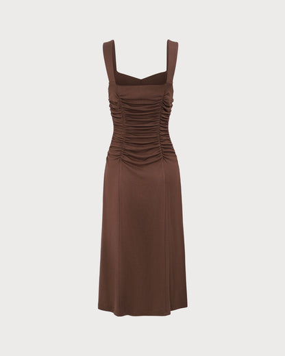 Vestido Midi de Punto con Fruncidos para Mujer
