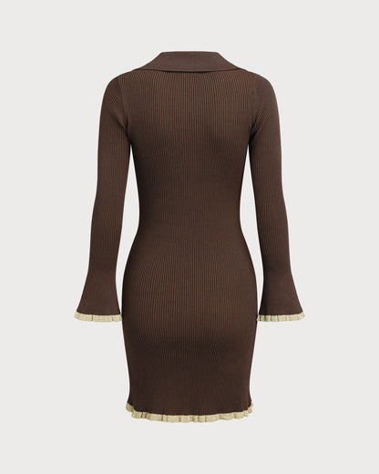 Vestido de Suéter Ajustado con Botones Color Marrón