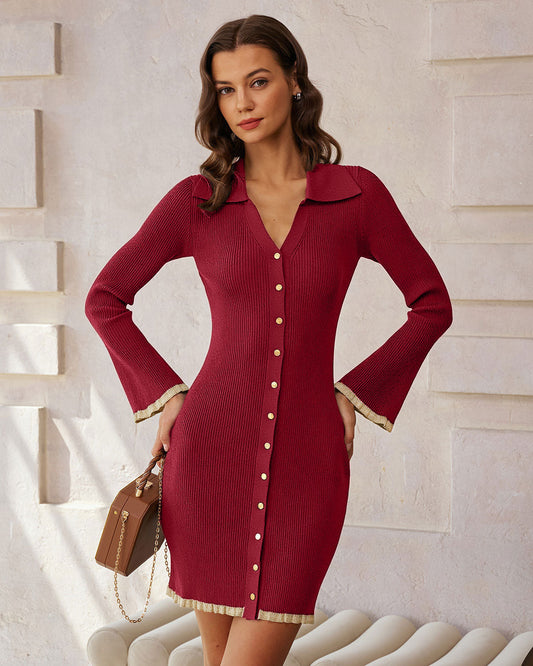 Vestidos Mini de Viscosa Rojo Vino