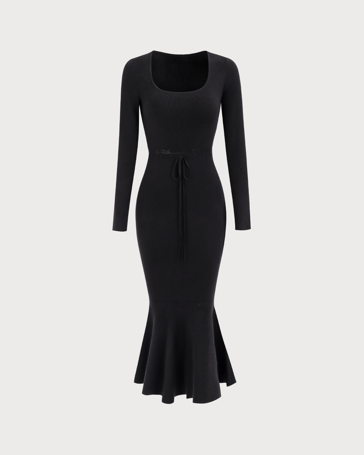 Vestido Maxi de Suéter de Cuello Cuadrado Negro para Mujer