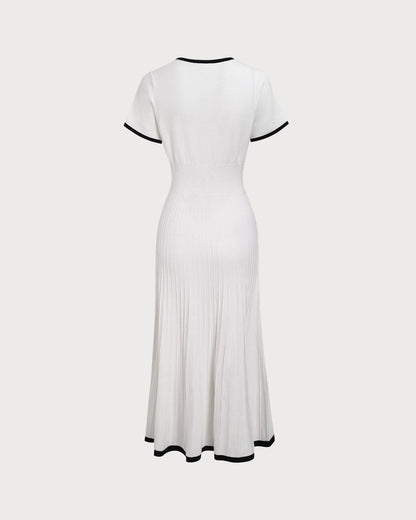 Vestido Midi de Suéter Blanco con Contraste para Mujer