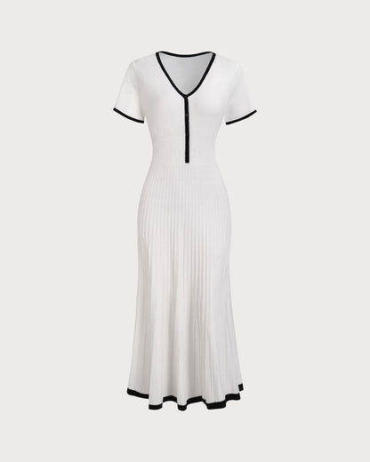 Vestido Midi de Suéter Blanco con Contraste para Mujer