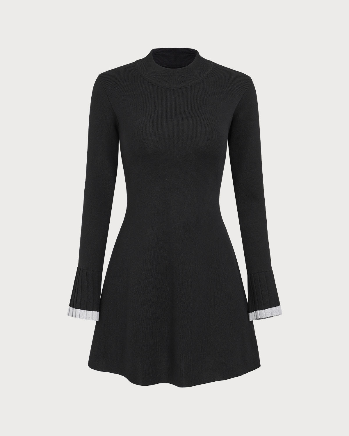 Vestido Mini de Suéter de Manga Larga en Negro Contrastante