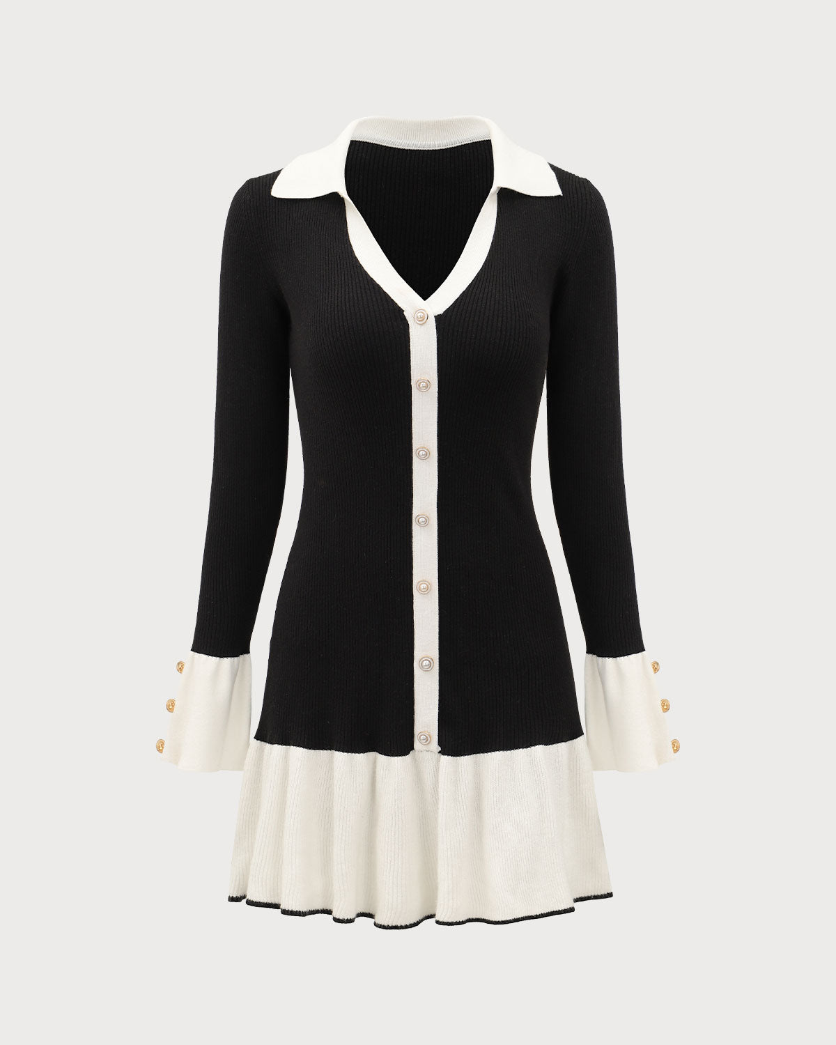 Vestido de Suéter con Mangas de Campana en Color Negro