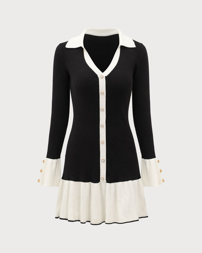 Vestido de Suéter con Mangas de Campana en Color Negro