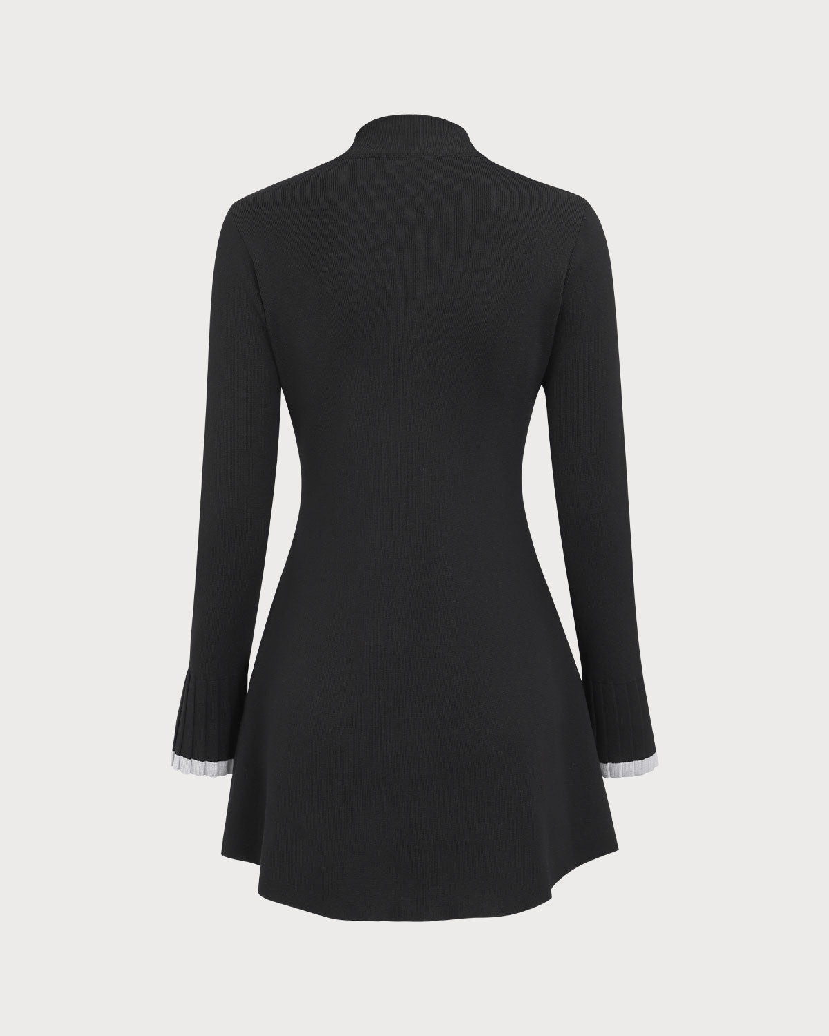 Vestido Mini de Suéter de Manga Larga en Negro Contrastante