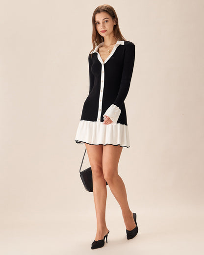 Vestido de Suéter con Mangas de Campana en Color Negro