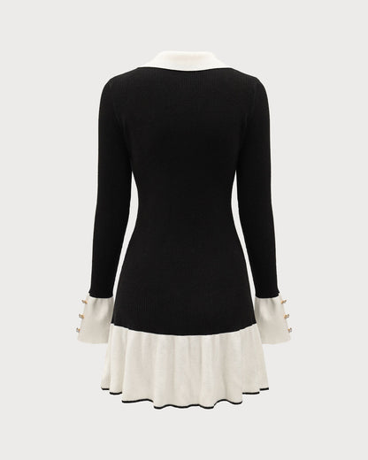 Vestido de Suéter con Mangas de Campana en Color Negro