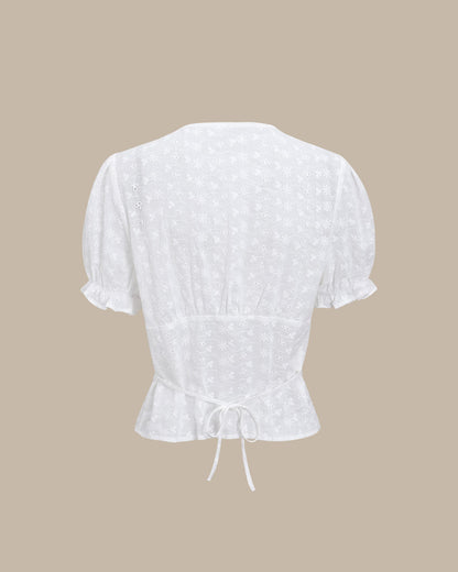 Blusa Blanca Floral con Mangas Abullonadas