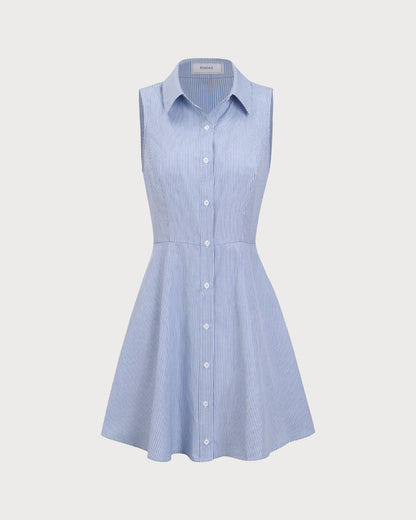 Vestido Mini de Botones a Rayas Azules