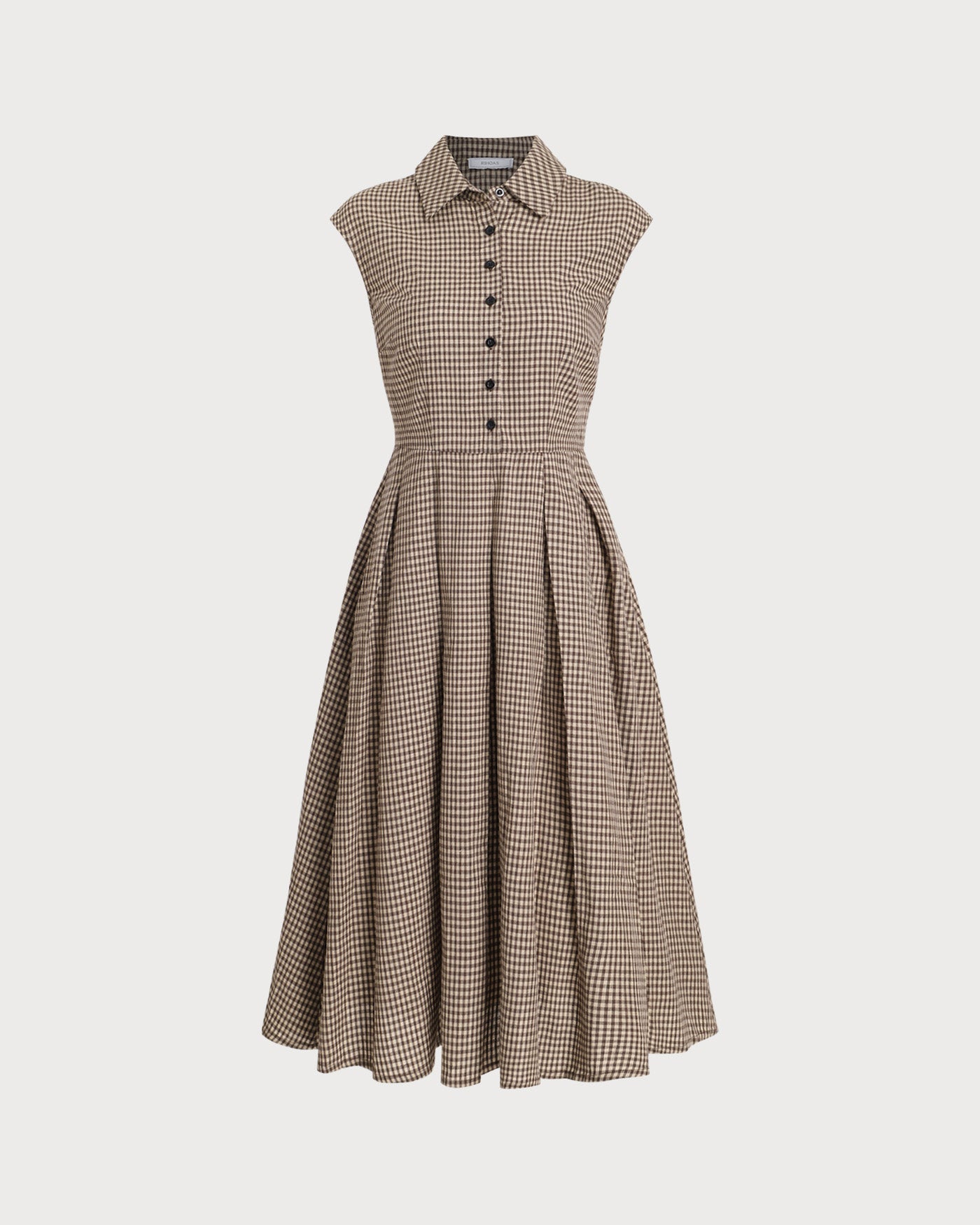 Vestido Midi Plisado a Cuadros Marrón con Botones