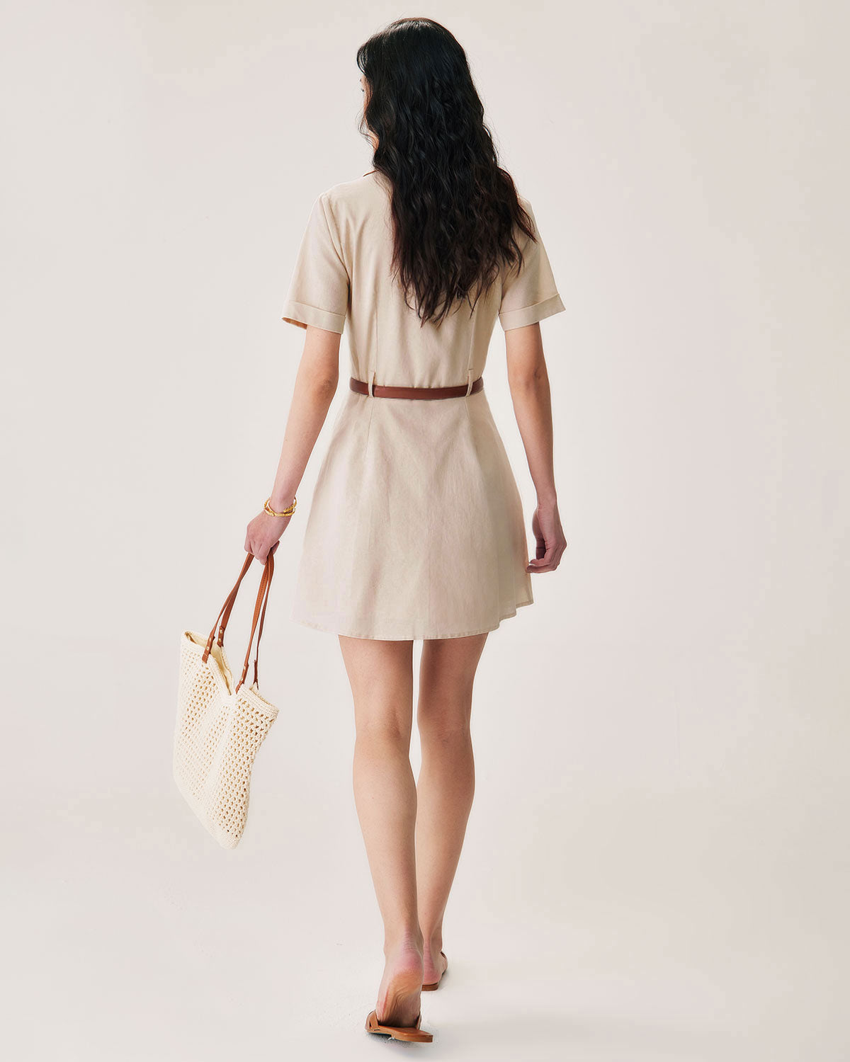 Vestido Mini de Botones con Cuello de Albaricoque