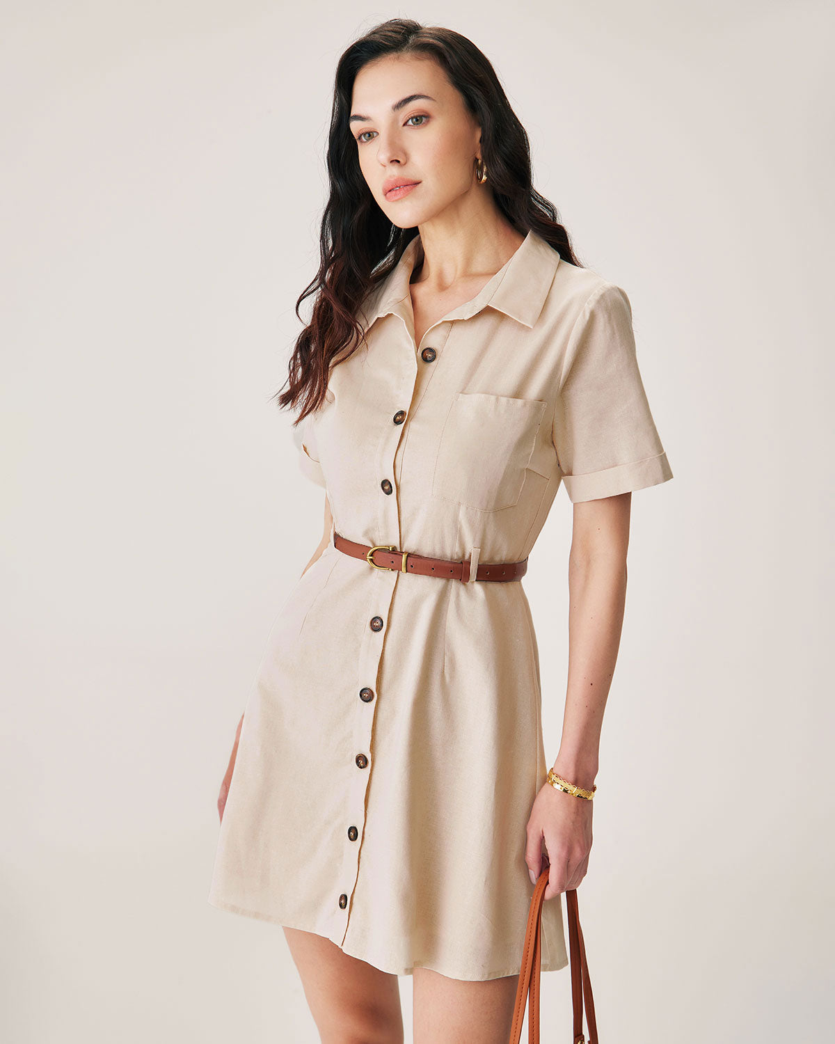 Vestido Mini de Botones con Cuello de Albaricoque