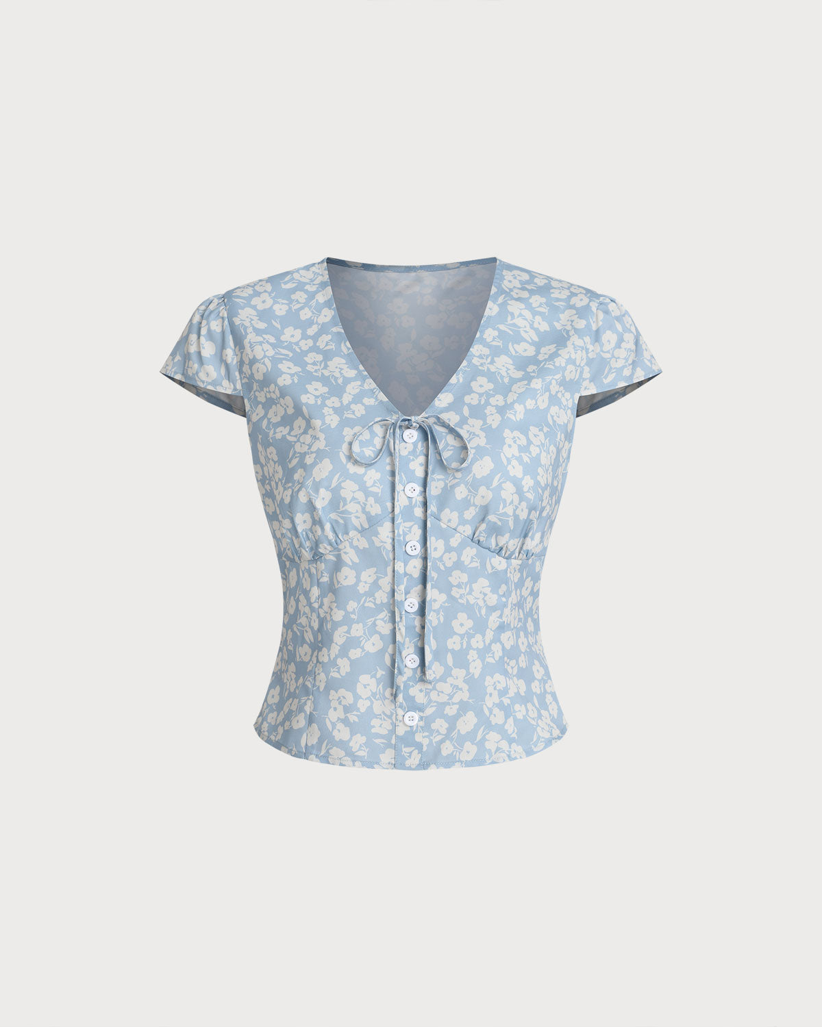 Blusa Azul Floral con Escote en V