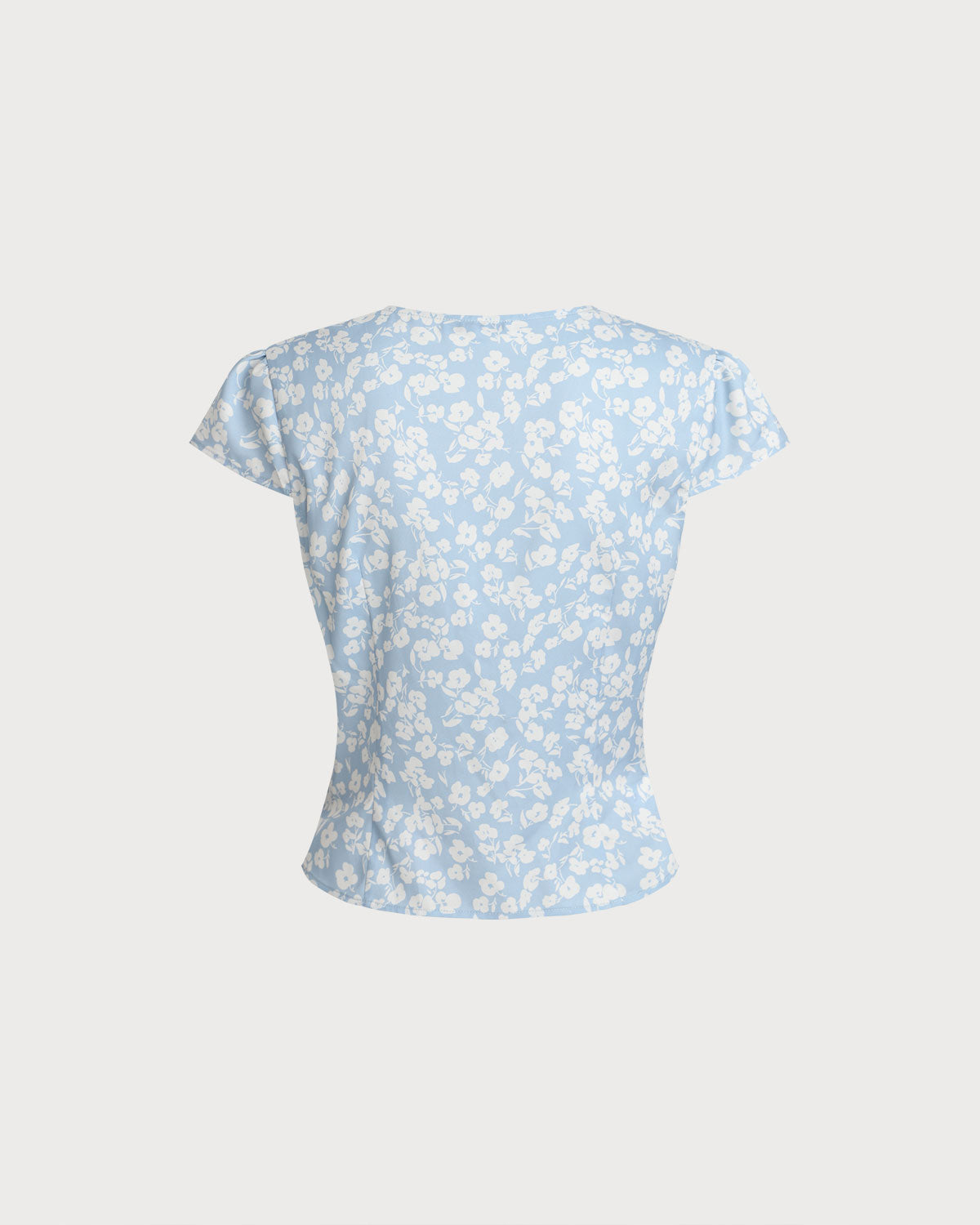 Blusa Azul Floral con Escote en V