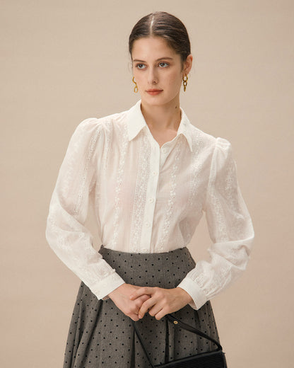Camisa Blanca de Jacquard con Botones