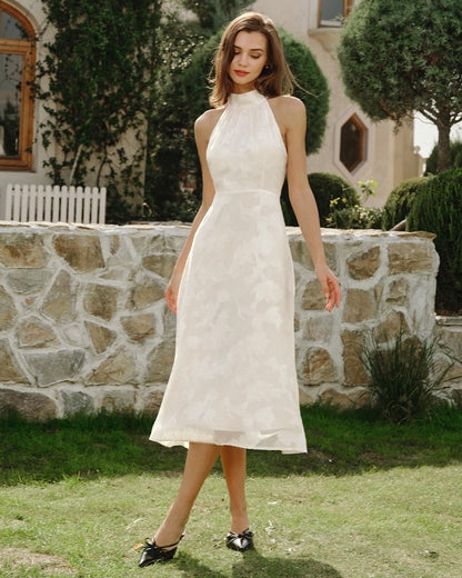 Vestidos Midi Florales Beige con Halter