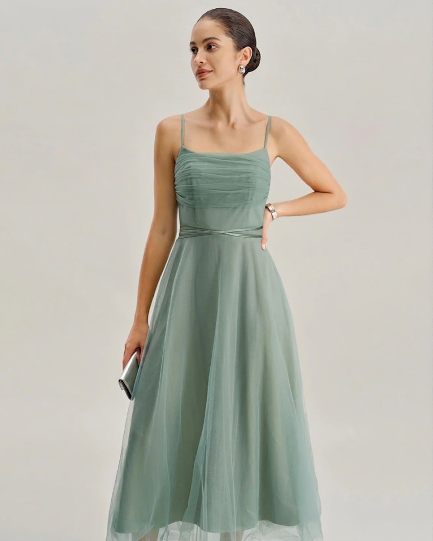 Vestido Midi Deslizante de Malla Verde