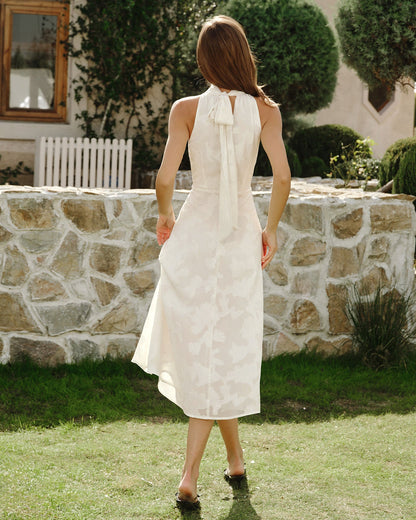 Vestidos Midi Florales Beige con Halter