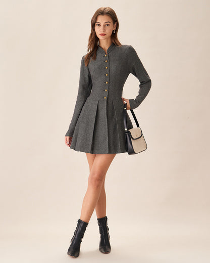 Vestido Mini Plisado Gris