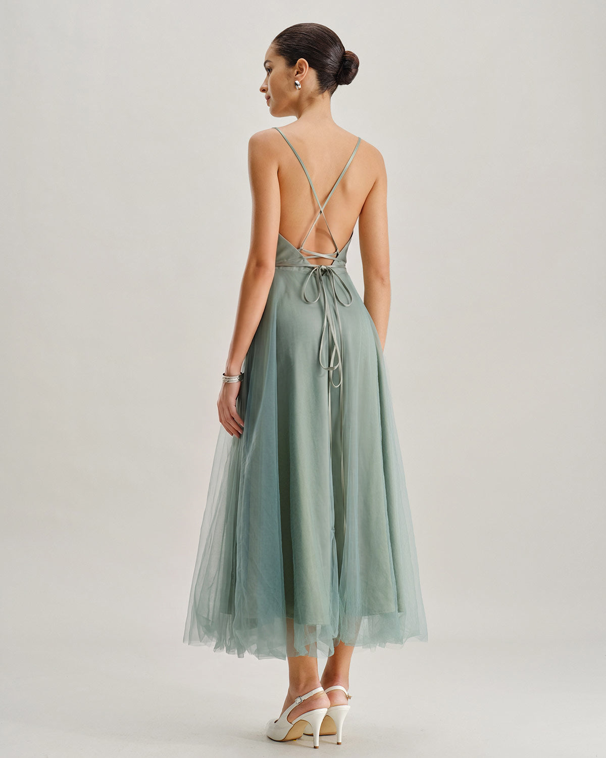 Vestido Midi Deslizante de Malla Verde