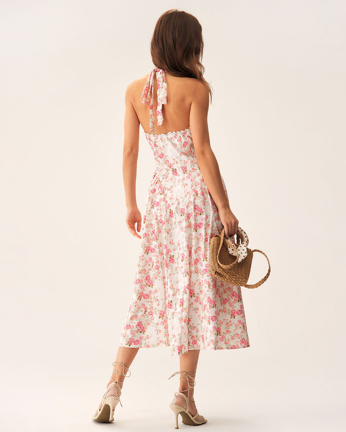 Vestido Midi Halter Floral Rosa
