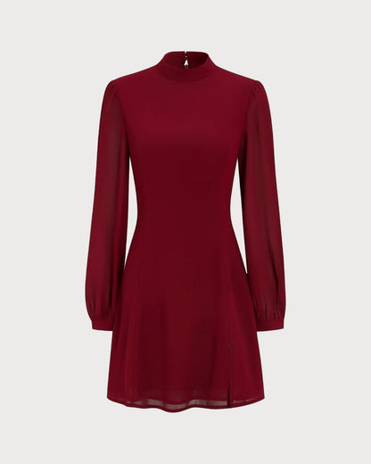 Vestido Mini Transparente con Cuello Alto Rojo