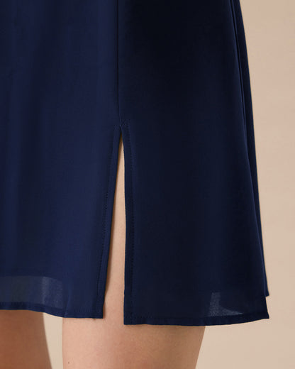 Túnica Mini Vestido de Cuello Redondo Azul