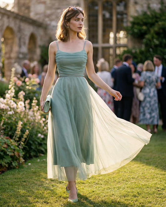 Vestido Midi Deslizante de Malla Verde