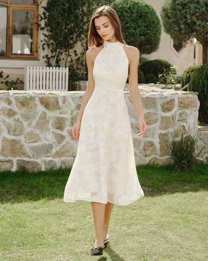Vestidos Midi Florales Beige con Halter