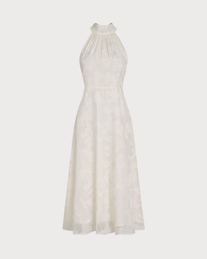 Vestidos Midi Florales Beige con Halter