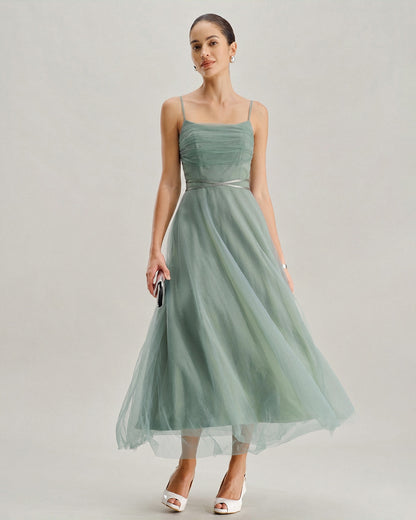 Vestido Midi Deslizante de Malla Verde
