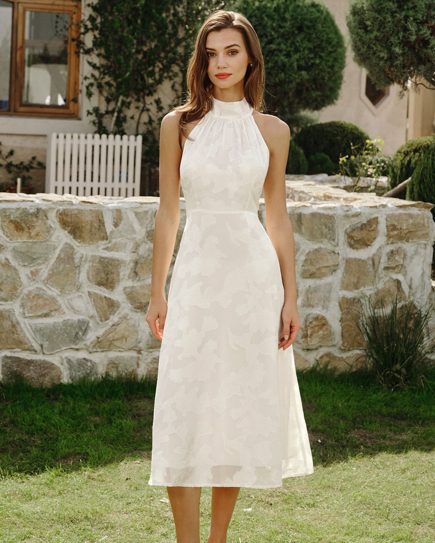 Vestidos Midi Florales Beige con Halter