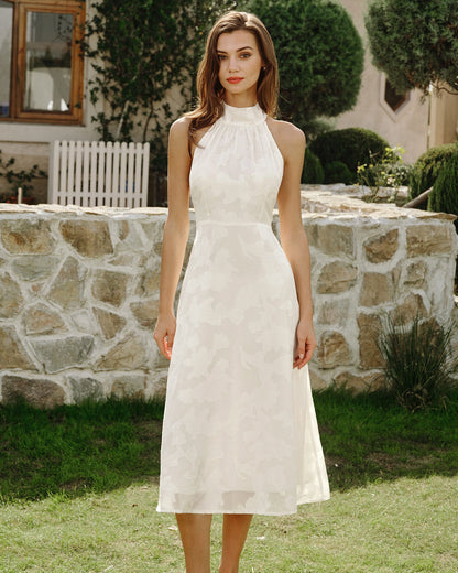 Vestidos Midi Florales Beige con Halter