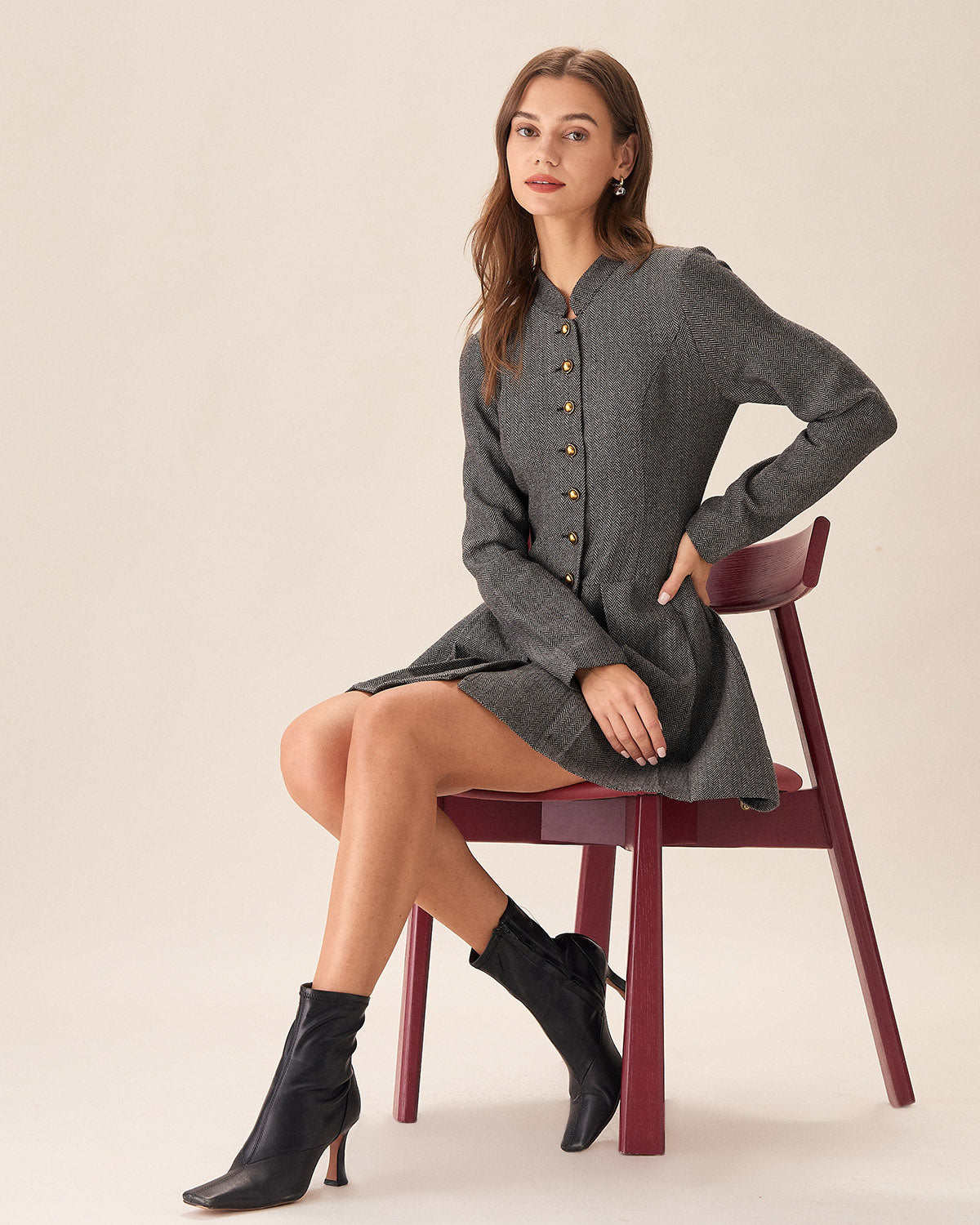 Vestido Mini Plisado Gris