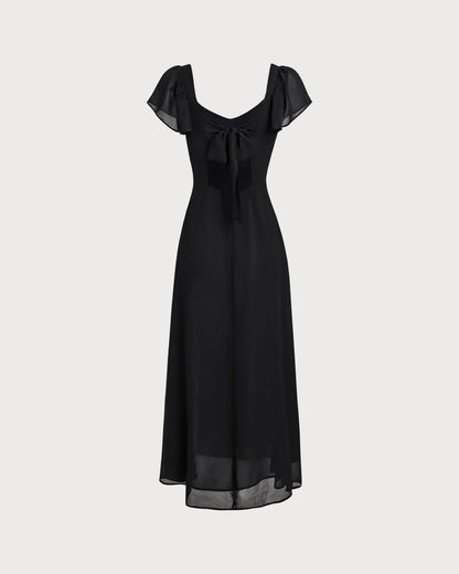 Vestido Maxi de Chifón con Escote Corazón Negro