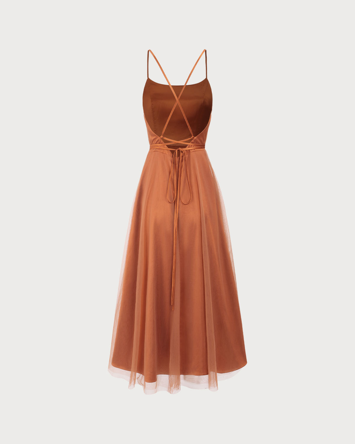Vestido Midi Deslizante de Malla Caramelo