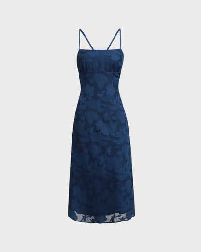 Vestido Maxi Sin Espalda Jacquard Marino