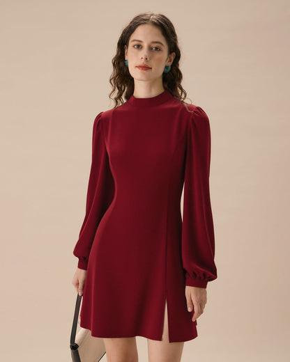 Vestido Mini Transparente con Cuello Alto Rojo