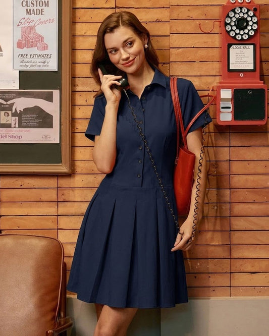 Vestido Mini Plisado Azul Marino