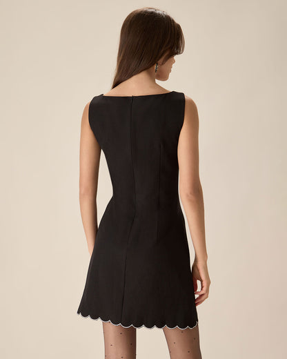 Vestido Mini Sin Mangas Negro con Contraste
