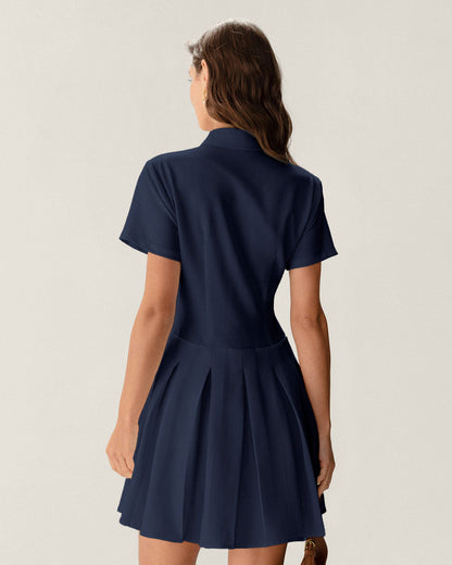 Vestido Mini Plisado Azul Marino