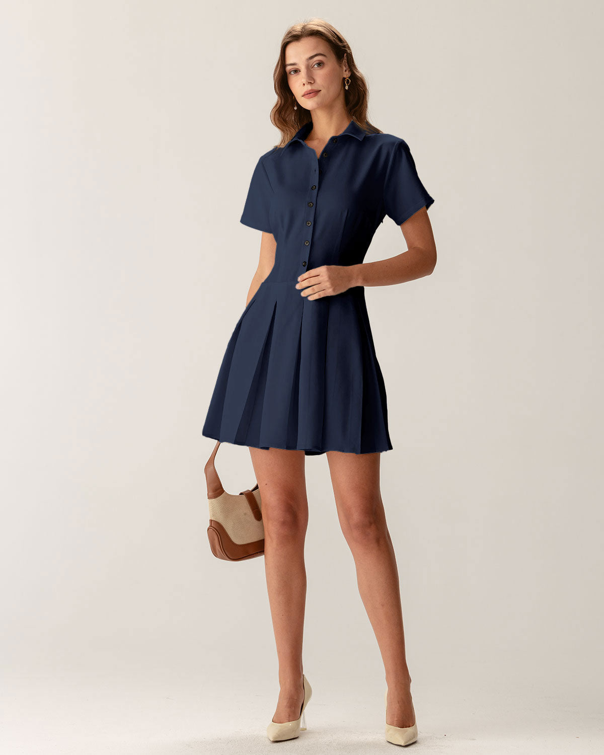 Vestido Mini Plisado Azul Marino