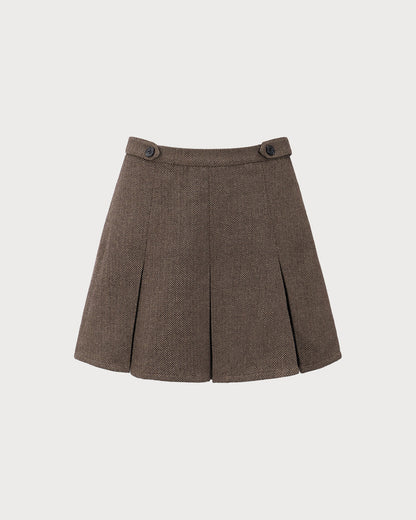 Falda Mini Plisada a Rayas Marrón