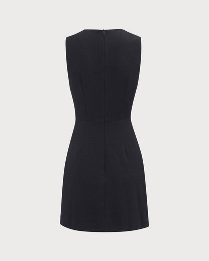 Vestido Mini Sin Mangas Negro con Escote en V para Mujeres